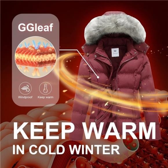 Hooded Warm Winter Coat Quilted Thicken Puffer Jacket with‎ Removable Fur Hood - Picture 6 of 7